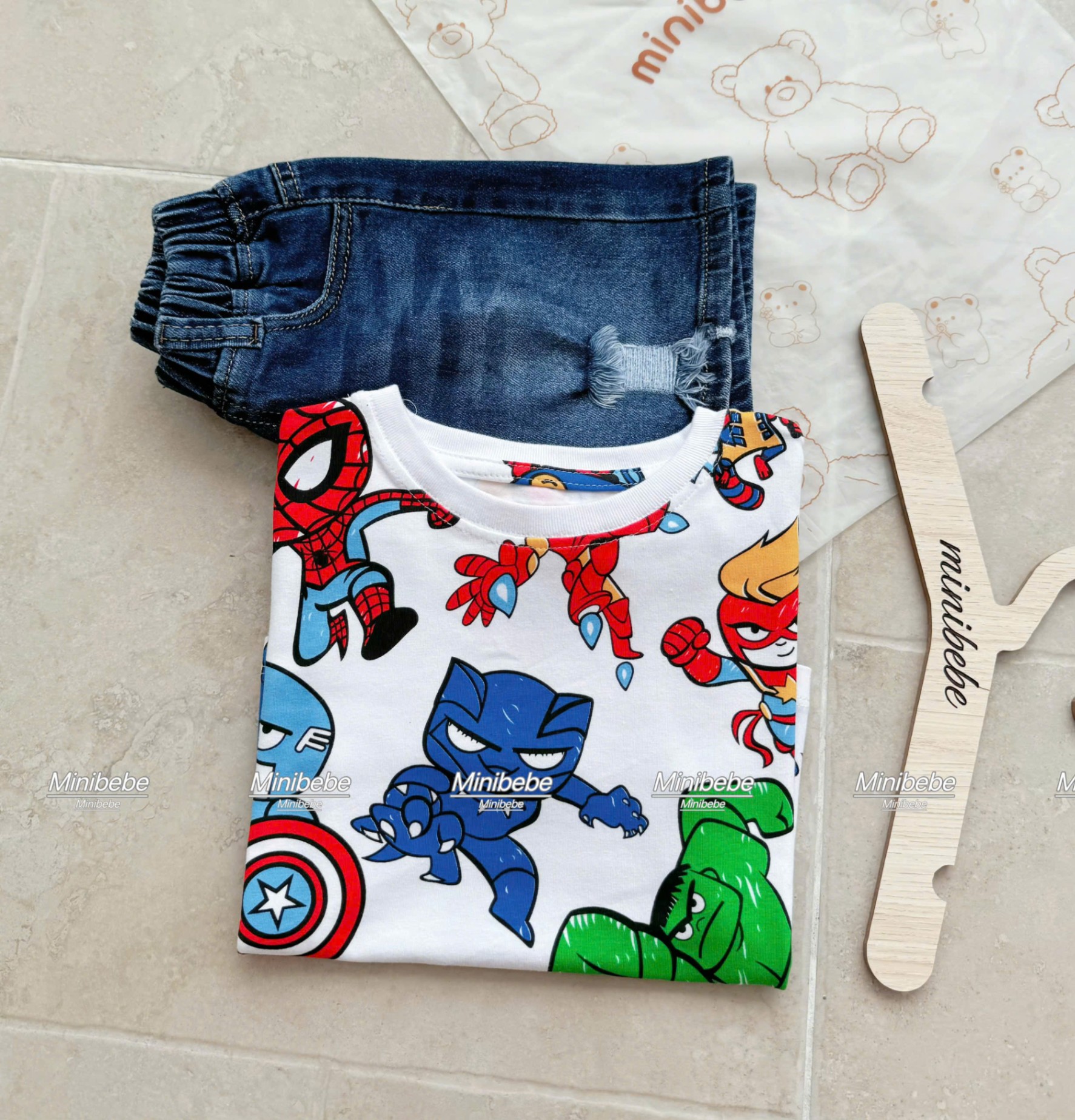 B110 - SET BỘ ANH HÙNG MARVEL TRẮNG QUẦN JEAN
