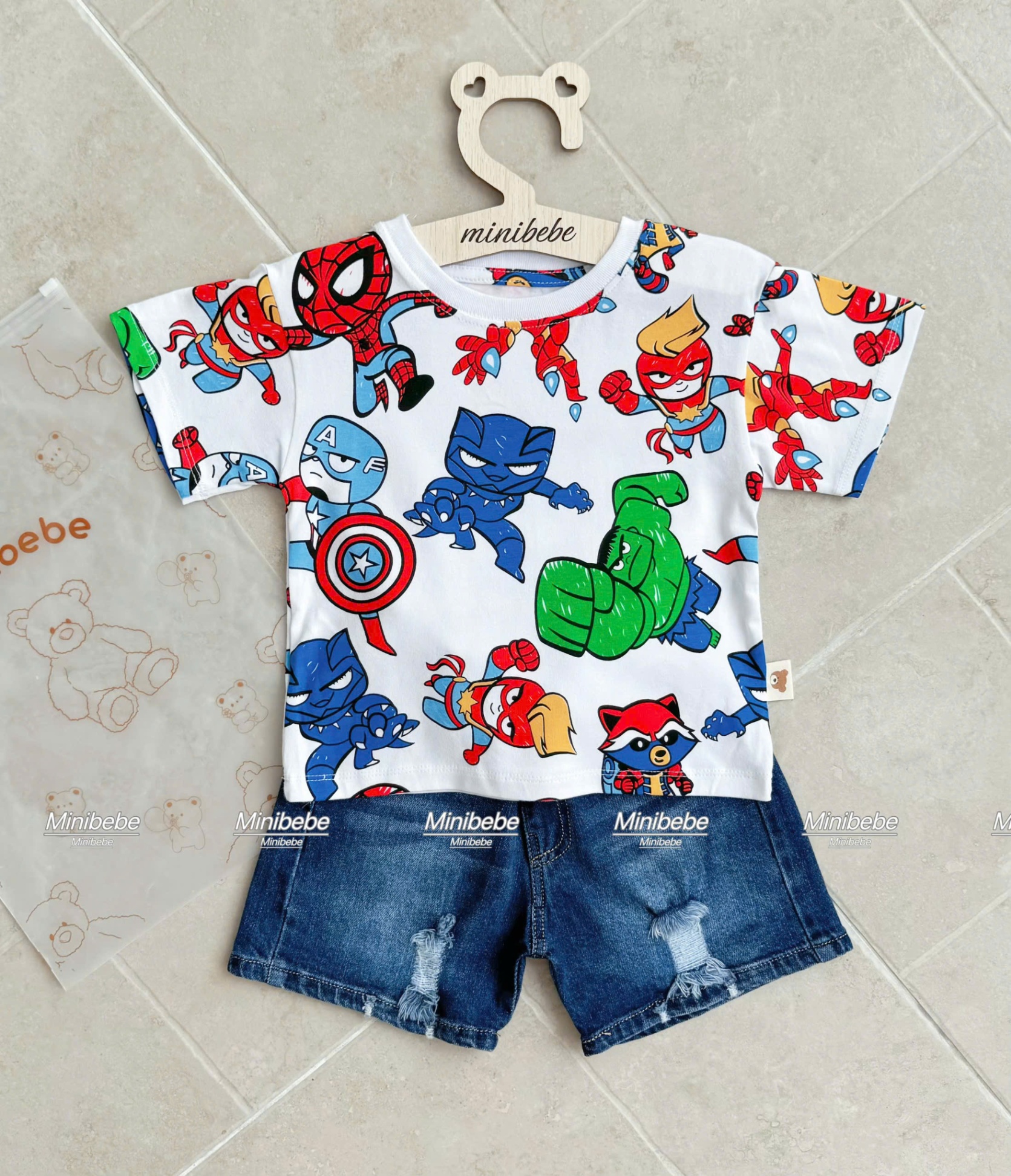 B110 - SET BỘ ANH HÙNG MARVEL TRẮNG QUẦN JEAN