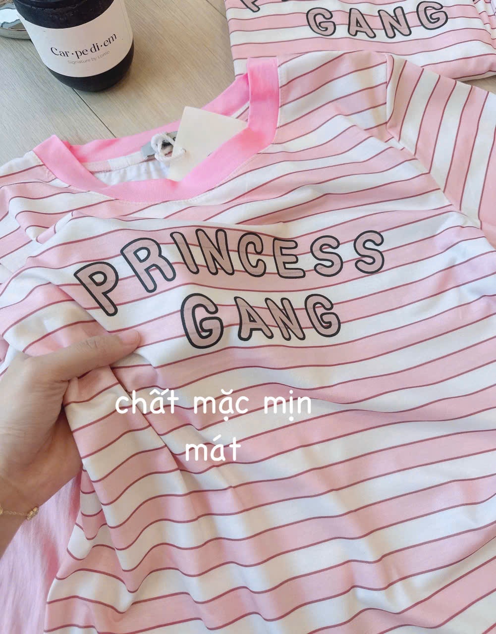 B551 - (GOM)SET ÁO PHÔNG KẺ HỒNG TRẮNG QUẦN SOOC ĐŨI HỒNG