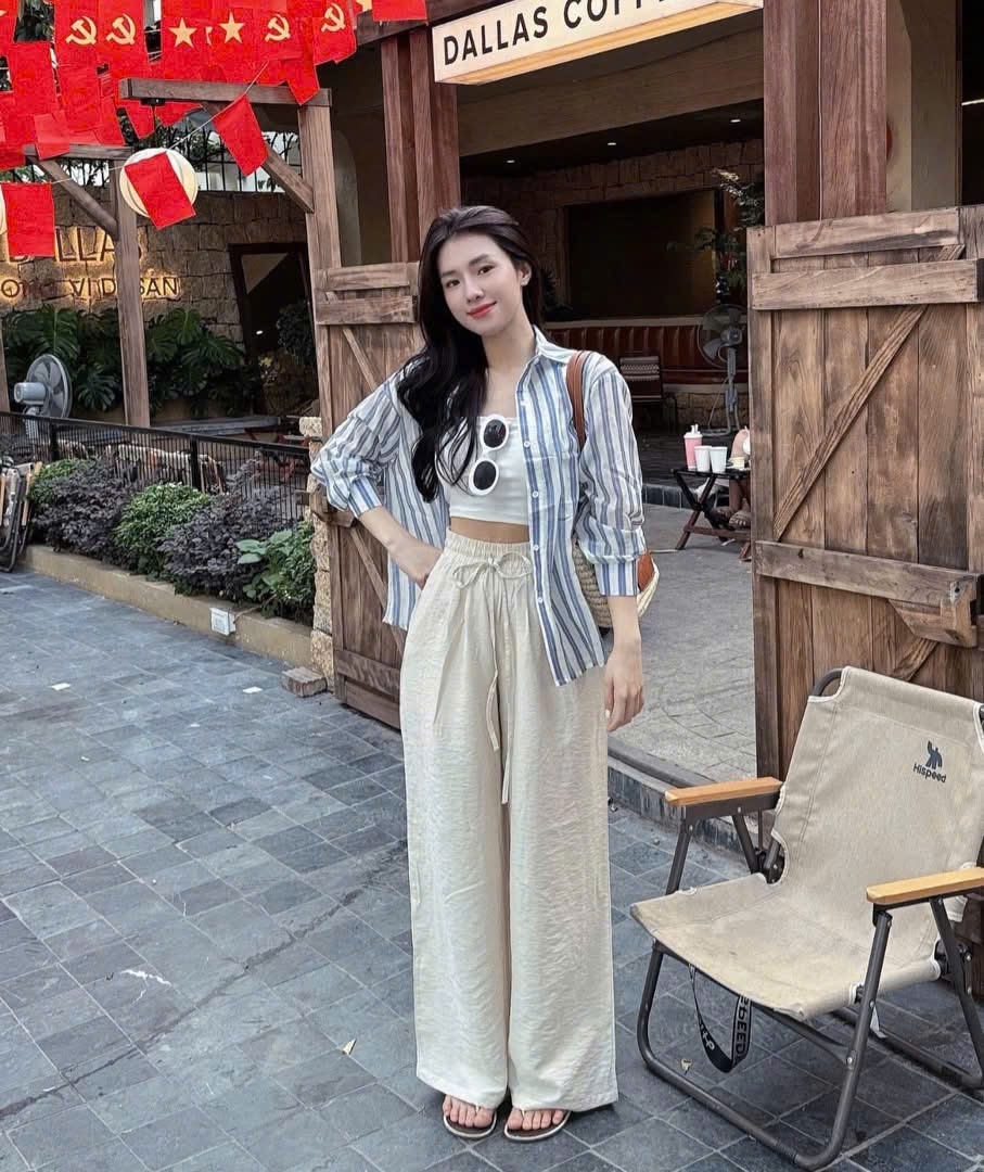 C128 - (GOM) SET 3CT SƠ MI KẺ THÊU NGỰA ÁO 2 DÂY QUẦN SUÔNG ĐŨI