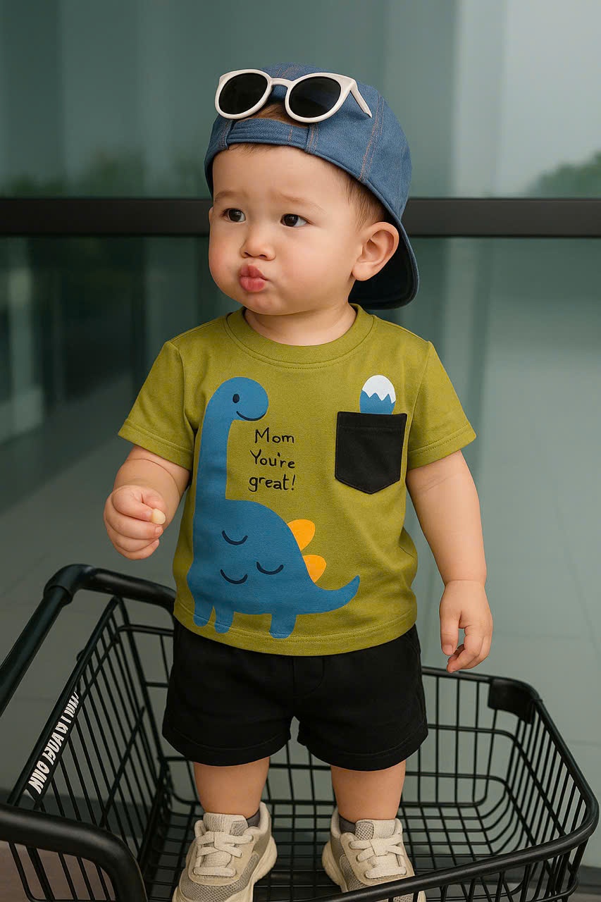 C85 - SET ÁO KHỦNG LONG XANH CỐM QUẦN ĐEN