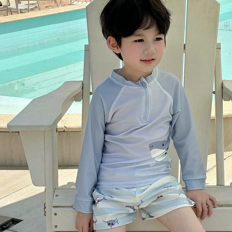 A519 - BỘ BƠI 2 MẢNH CÁ MẬP TONE XANH QUẦN KẺ