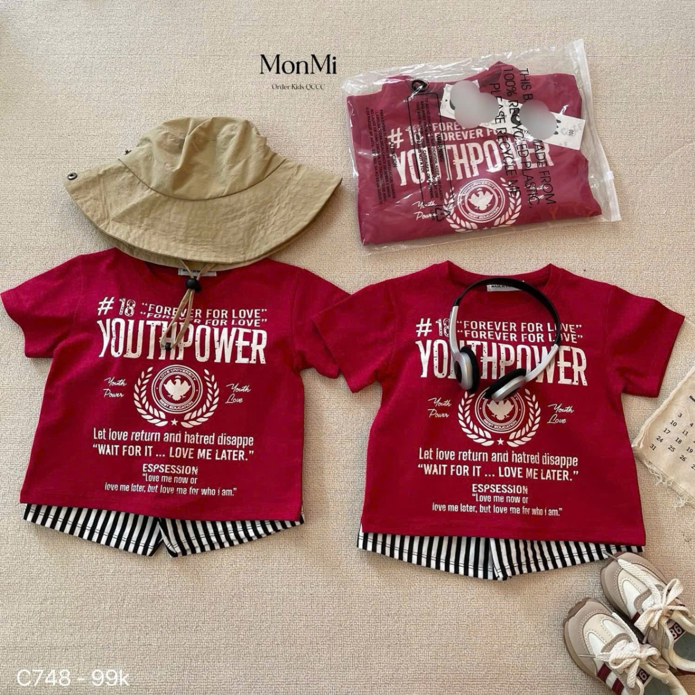 B312 -(GOM) SET BỘ ĐỎ YOUTHPOWER QUẦN SỌC ĐEN TRẮNG