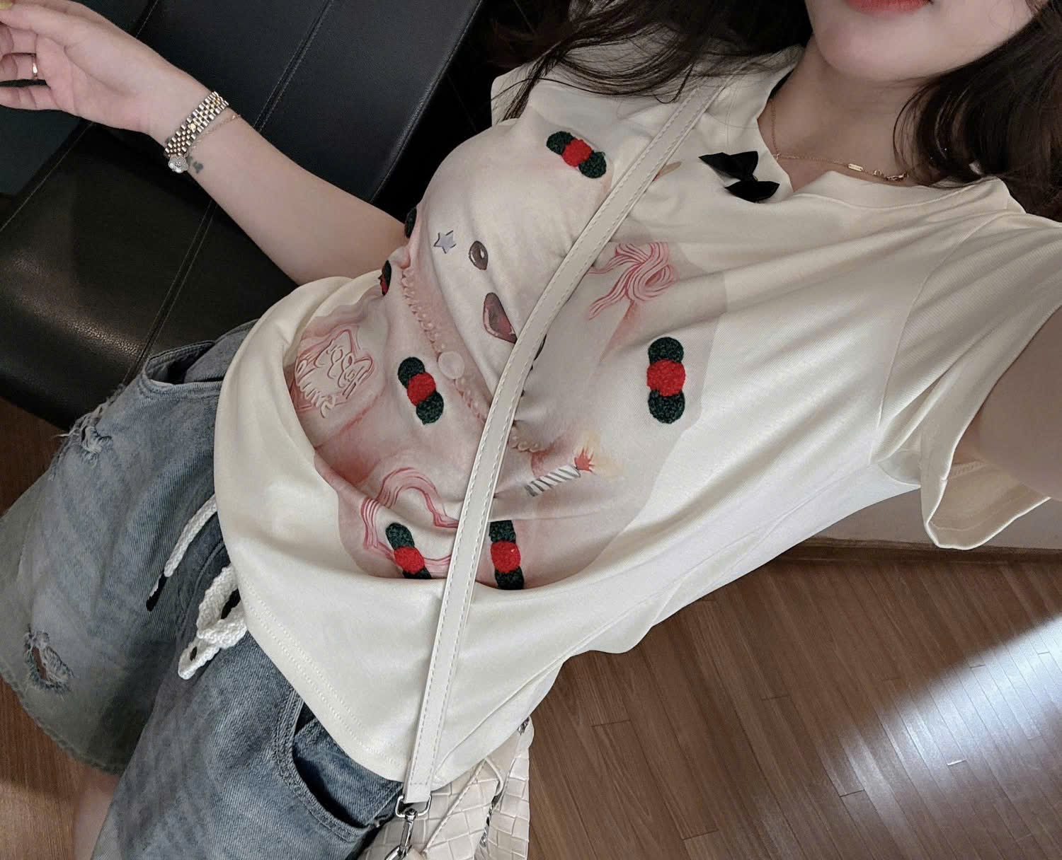 B127 - SET ÁO PHÔNG TRẮNG IN GẤU HỒNG QUẦN JEAN