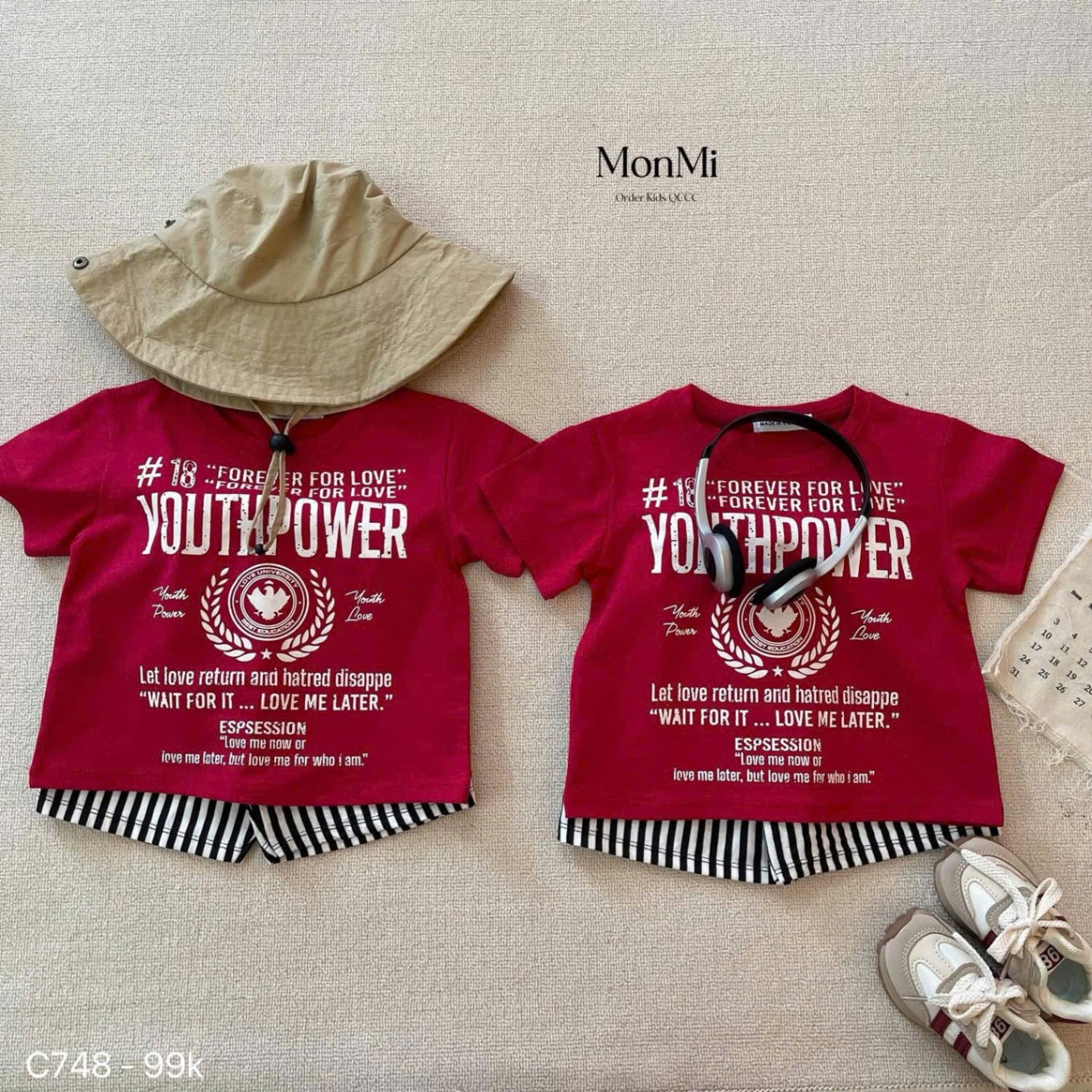 B312 -(GOM) SET BỘ ĐỎ YOUTHPOWER QUẦN SỌC ĐEN TRẮNG