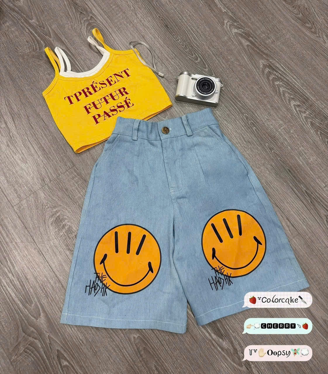B412 - SET ÁO 2 DÂY VÀNG PHỐI TRẮNG QUẦN JEAN NGỐ