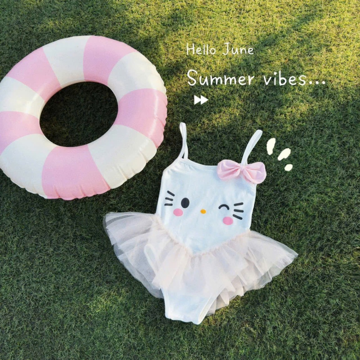 B917 -(GOM) BIKINI 2 DÂY KITTY TRẮNG VOAN BỒNG XOÈ CHO BÉ GÁI