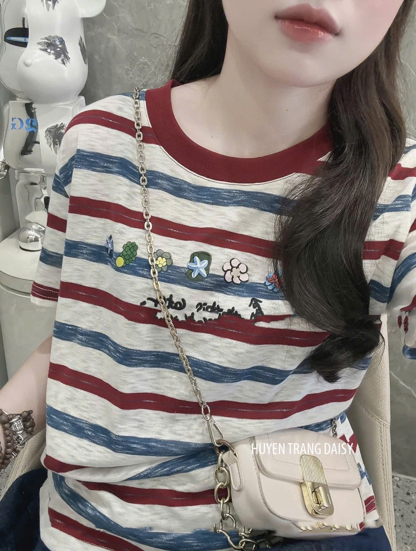 A412 -(GOM) ÁO XƯỚC KẺ VIỀN CỔ ĐỎ