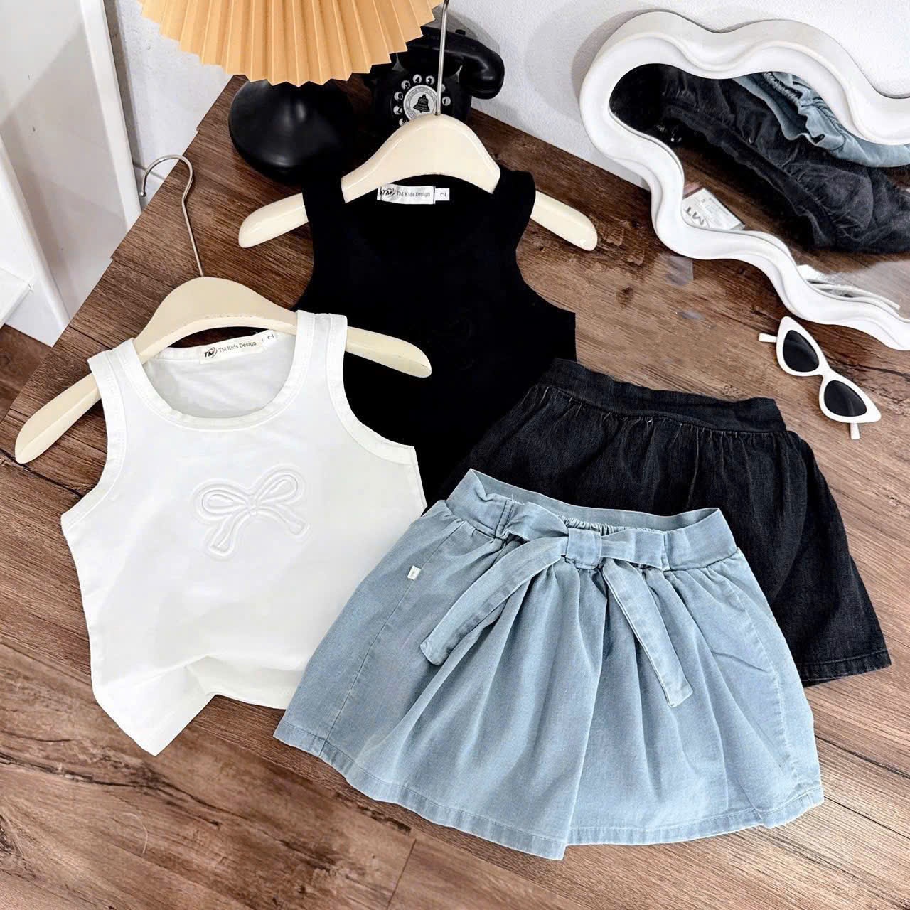 A200 -(GOM) SET ÁO BA LỖ THÊU NƠ CV JEAN