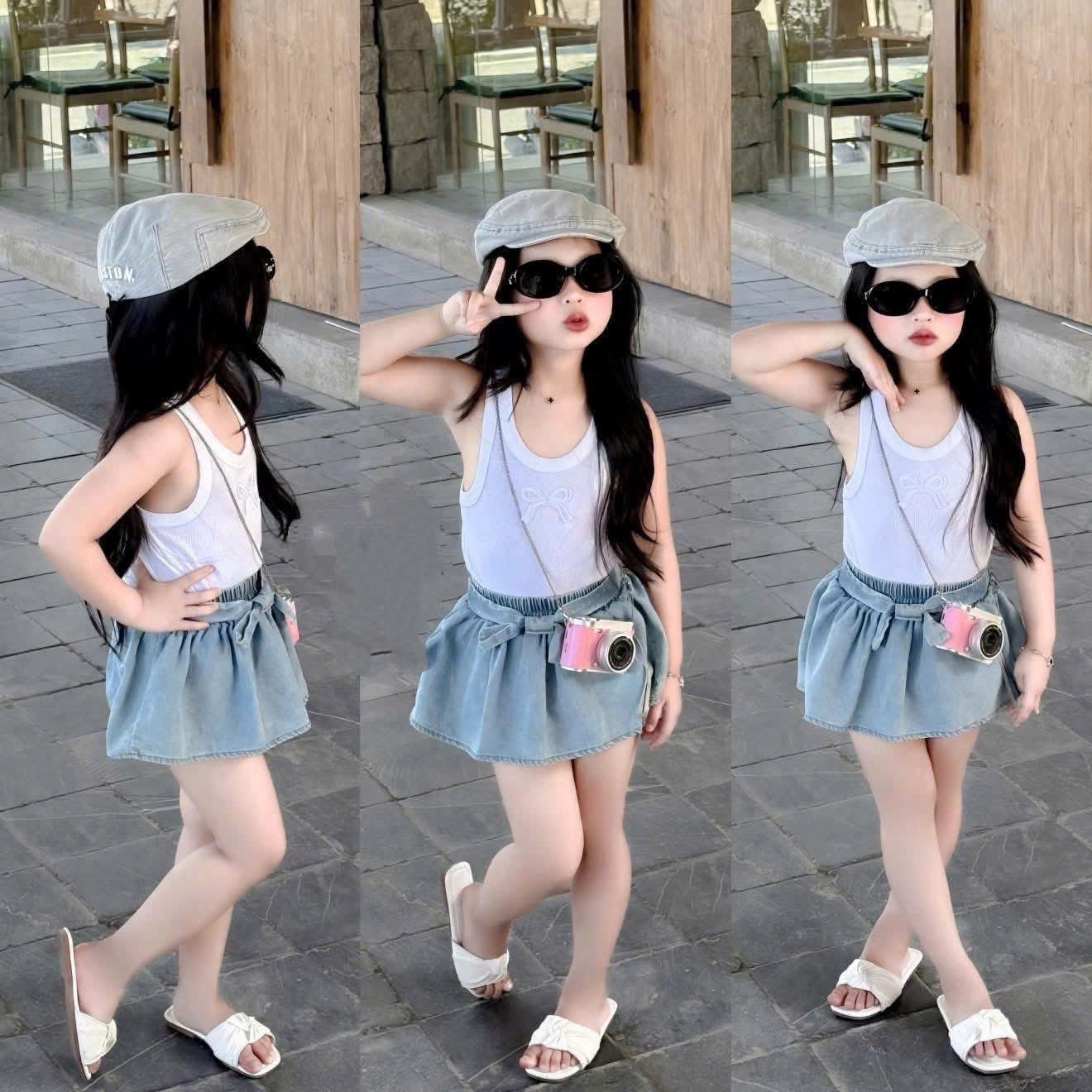 A200 -(GOM) SET ÁO BA LỖ THÊU NƠ CV JEAN