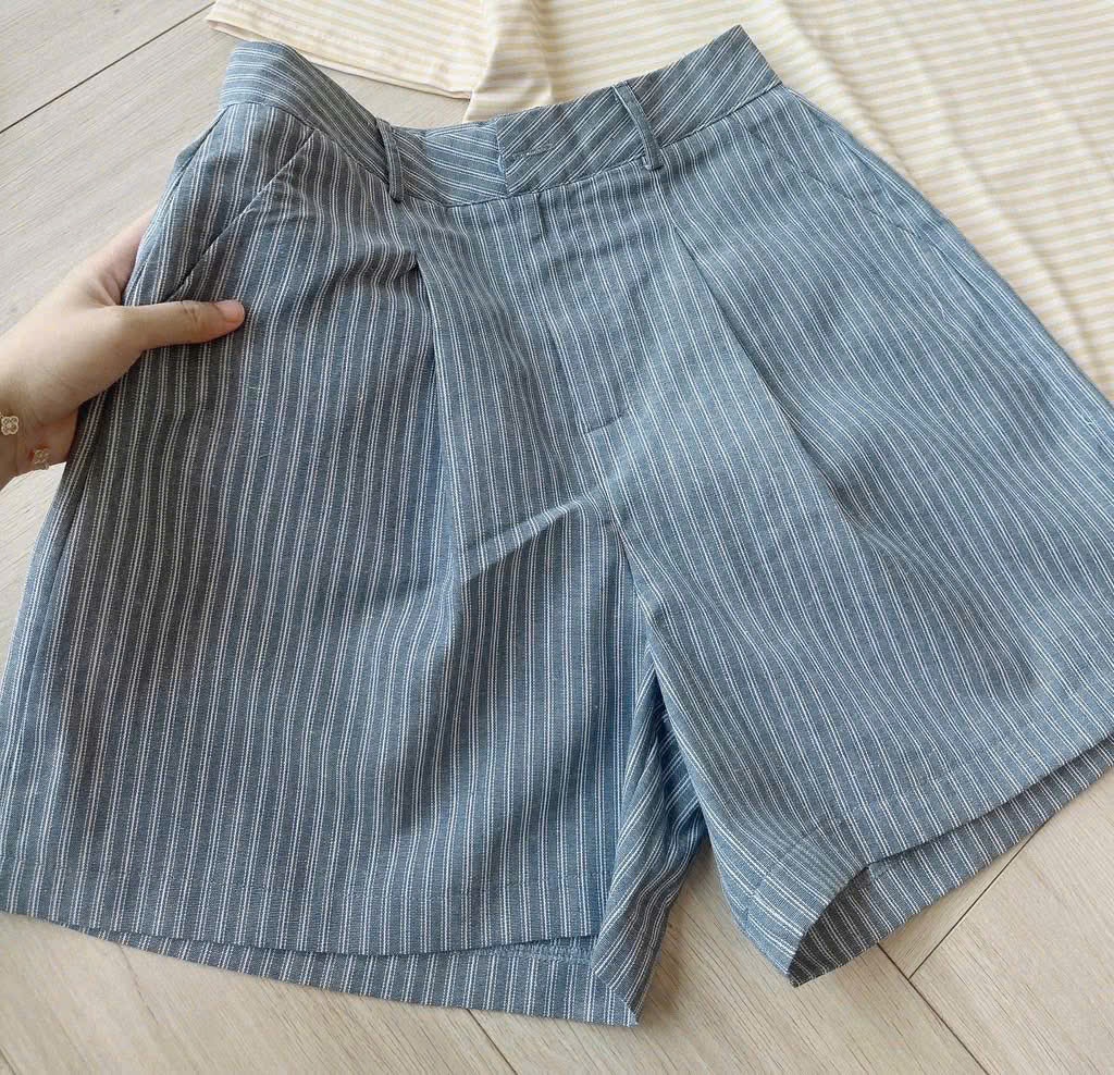 A321 - (GOM) SET ÁO PHÔNG KẺ VÀNG VIỀN CỔ QUẦN KẺ XANH