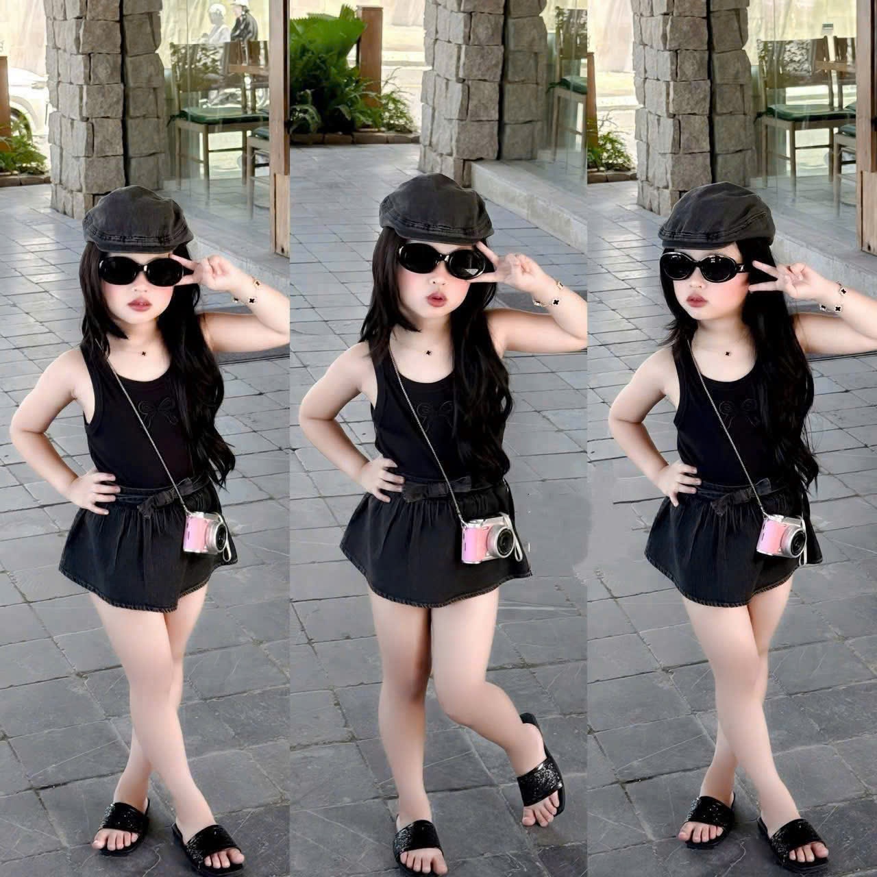 A200 -(GOM) SET ÁO BA LỖ THÊU NƠ CV JEAN