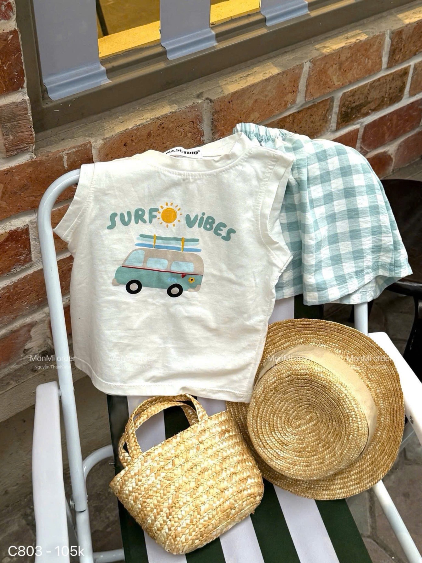 A257 -(GOM) SET BỘ SURF VIBES QUẦN CARO XANH