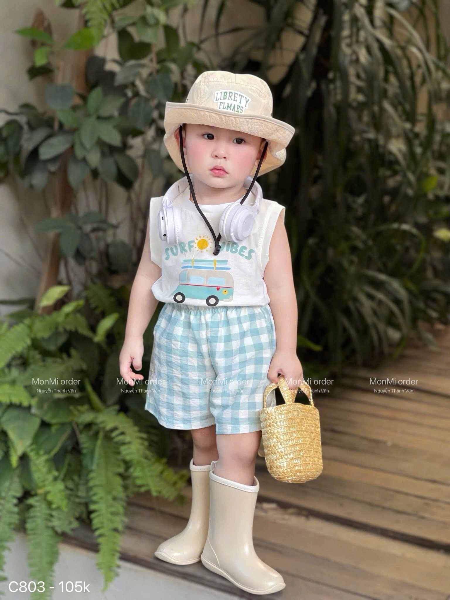 A257 -(GOM) SET BỘ SURF VIBES QUẦN CARO XANH