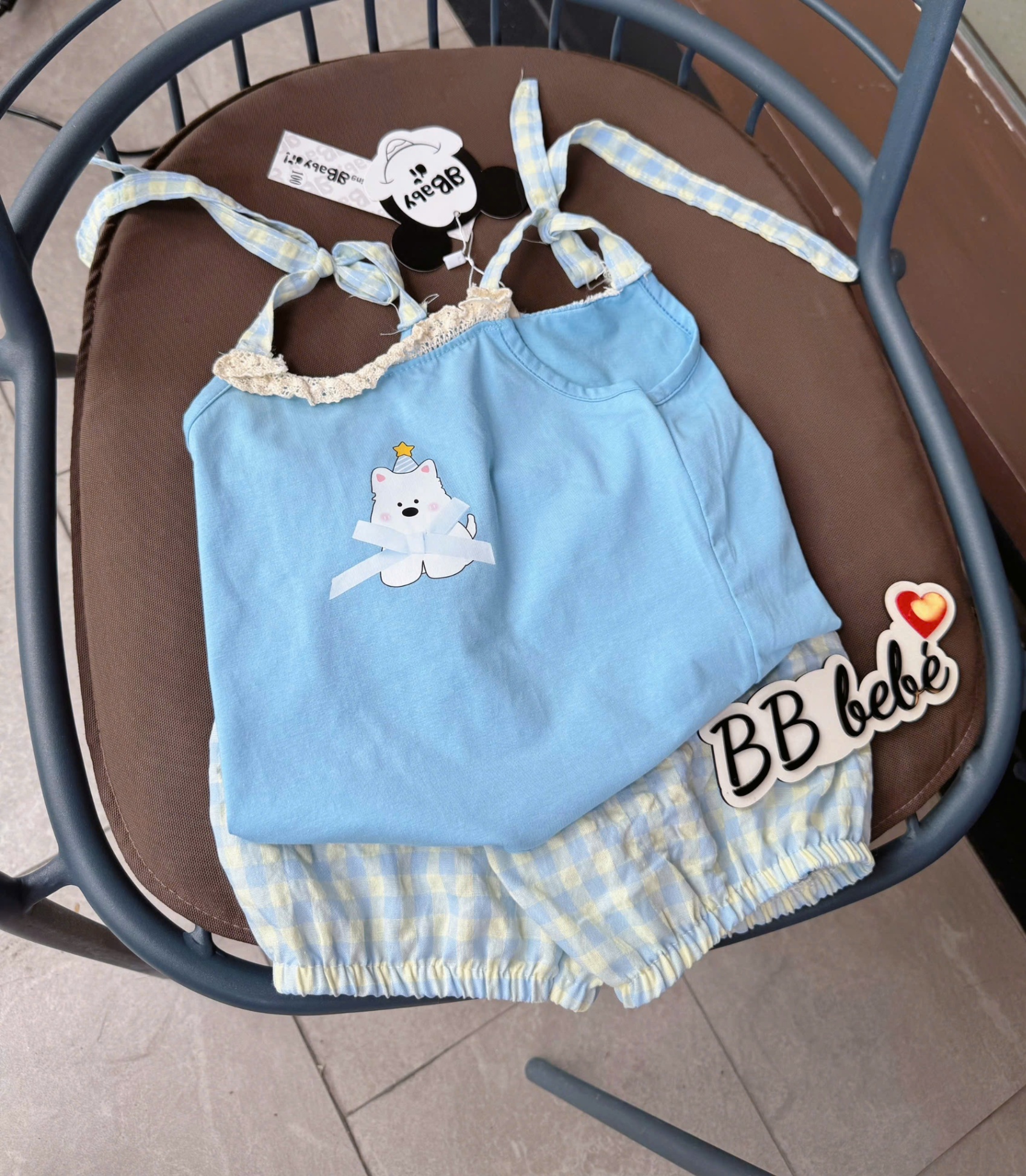 C276 - SET 2 DÂY XANH CHÓ TRẮNG QUẦN BÍ CARO
