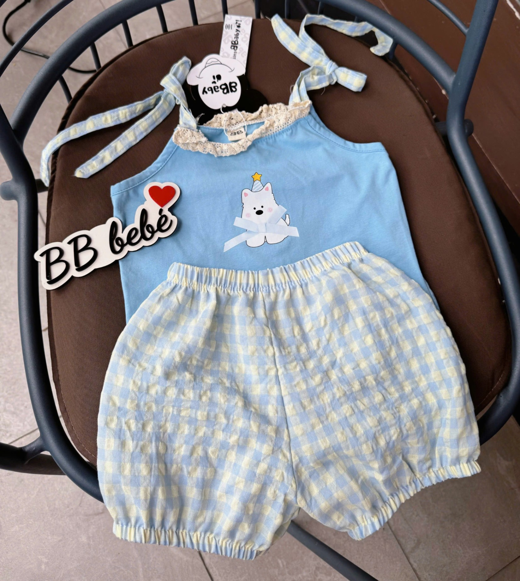 C276 - SET 2 DÂY XANH CHÓ TRẮNG QUẦN BÍ CARO