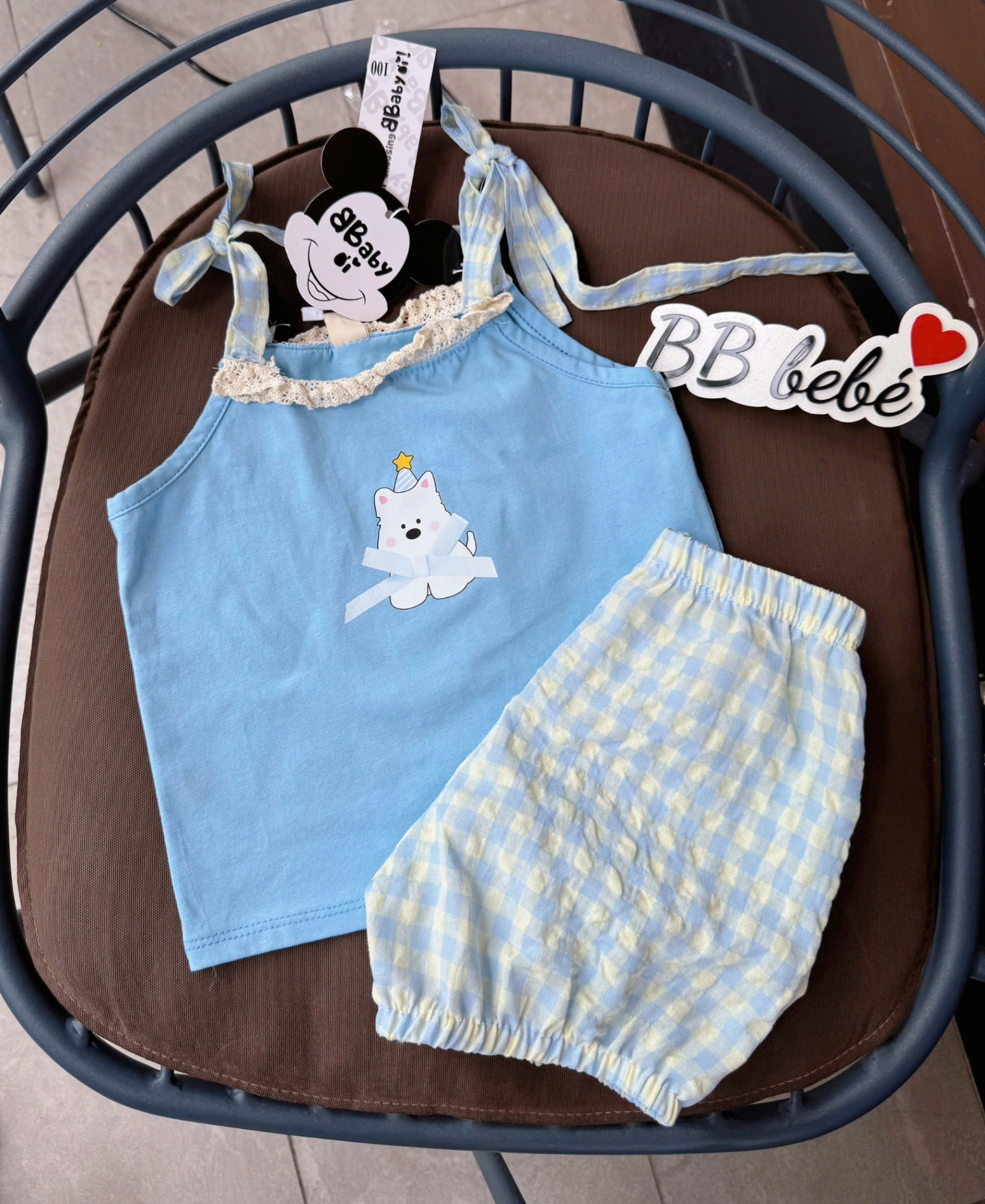 C276 - SET 2 DÂY XANH CHÓ TRẮNG QUẦN BÍ CARO