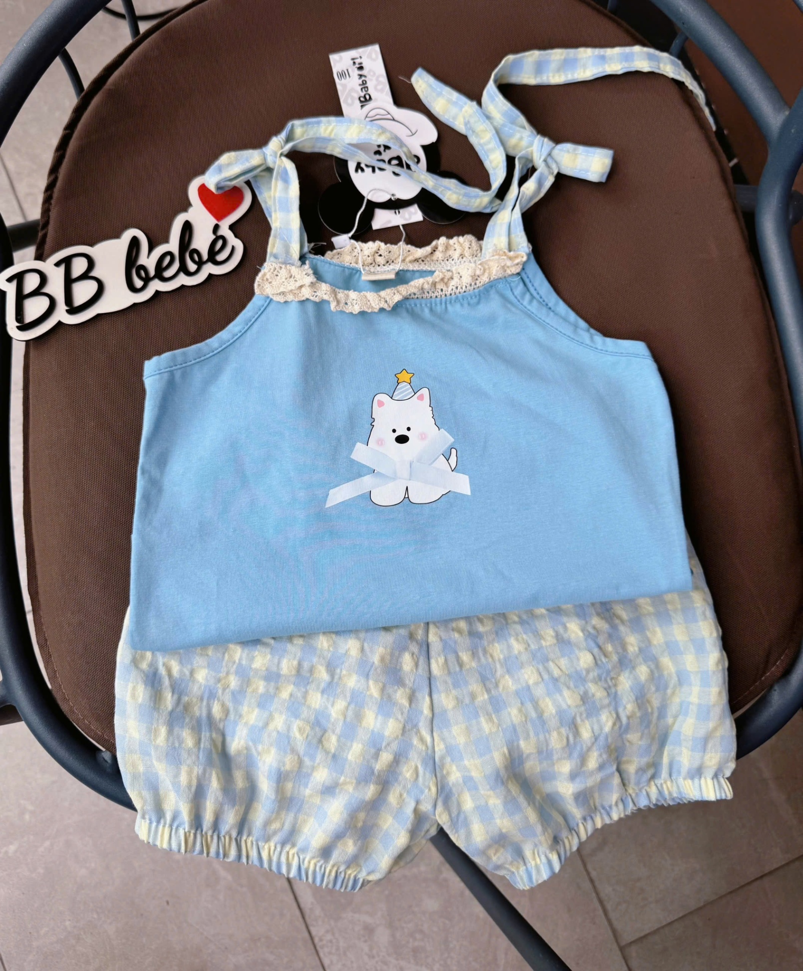 C276 - SET 2 DÂY XANH CHÓ TRẮNG QUẦN BÍ CARO
