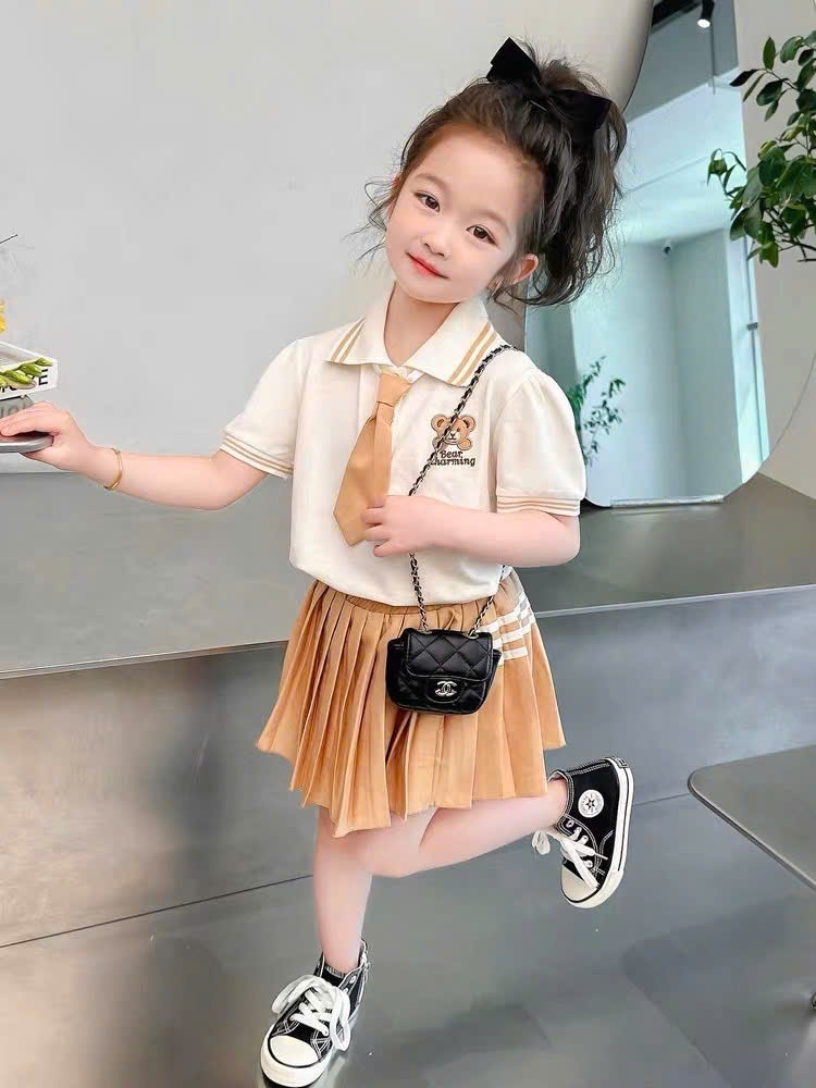 C215 - SET ÁO POLO THÊU GẤU KÈM CAVAT MIX CV NÂU