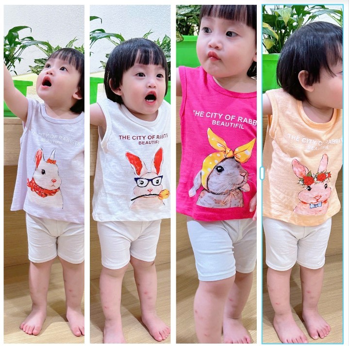 A184 - SET 4 ÁO XƯỚC THỎ CAM TRẮNG HỒNG TÍM