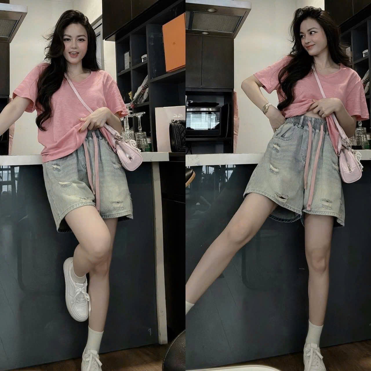 B146 - SET ÁO PHÔNG HỒNG+ QUẦN NGỐ JEAN