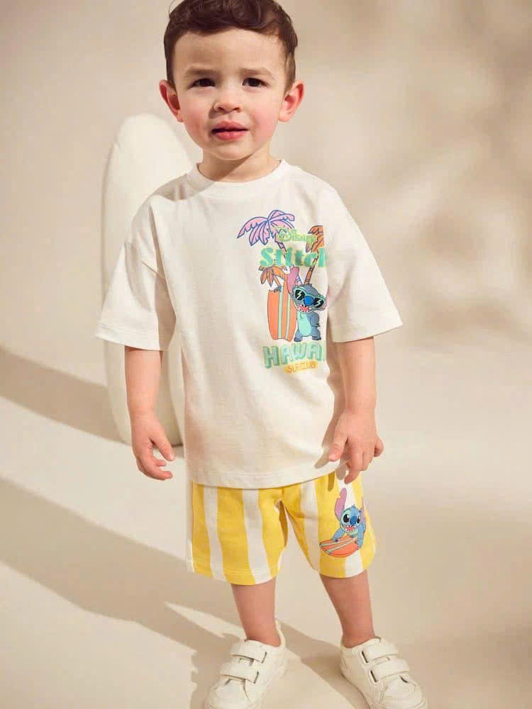 B259 - SET ÁO PHÔNG TRẮNG STITCH HAWAI QUẦN SỌC VÀNG