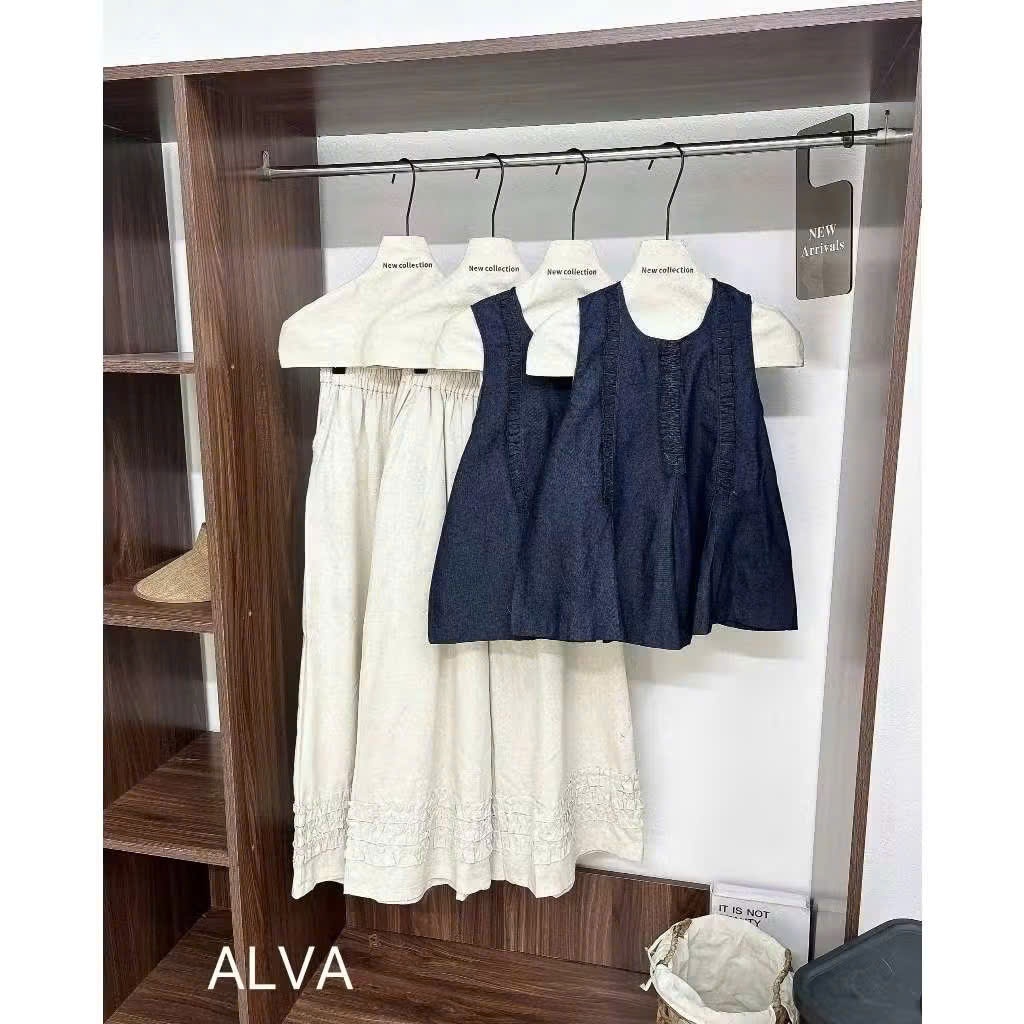 B971 - SET ÁO BABYDOLL THAN NHÚN QUẦN BE DÀI