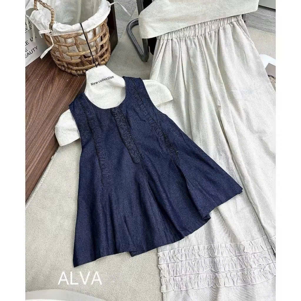 B971 - SET ÁO BABYDOLL THAN NHÚN QUẦN BE DÀI