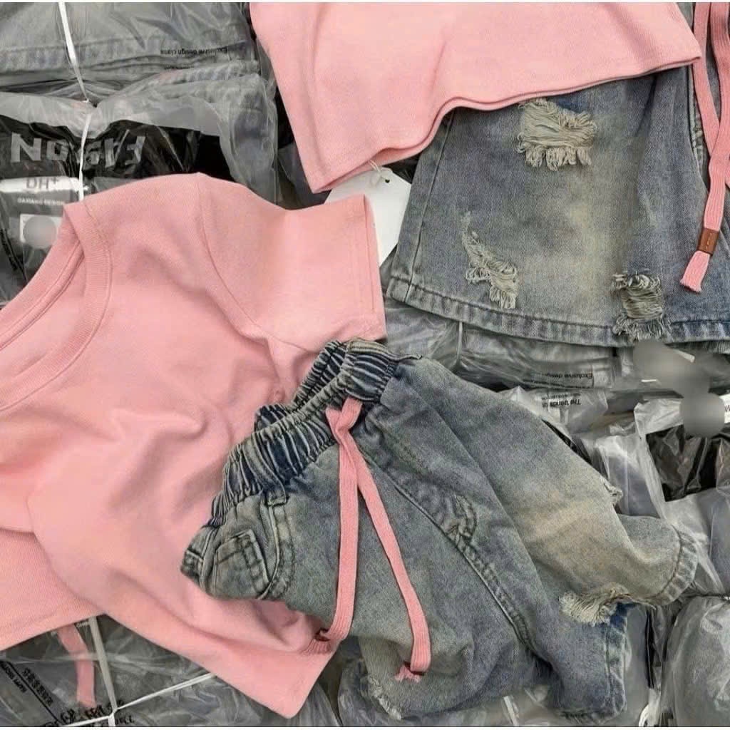 B146 - SET ÁO PHÔNG HỒNG+ QUẦN NGỐ JEAN