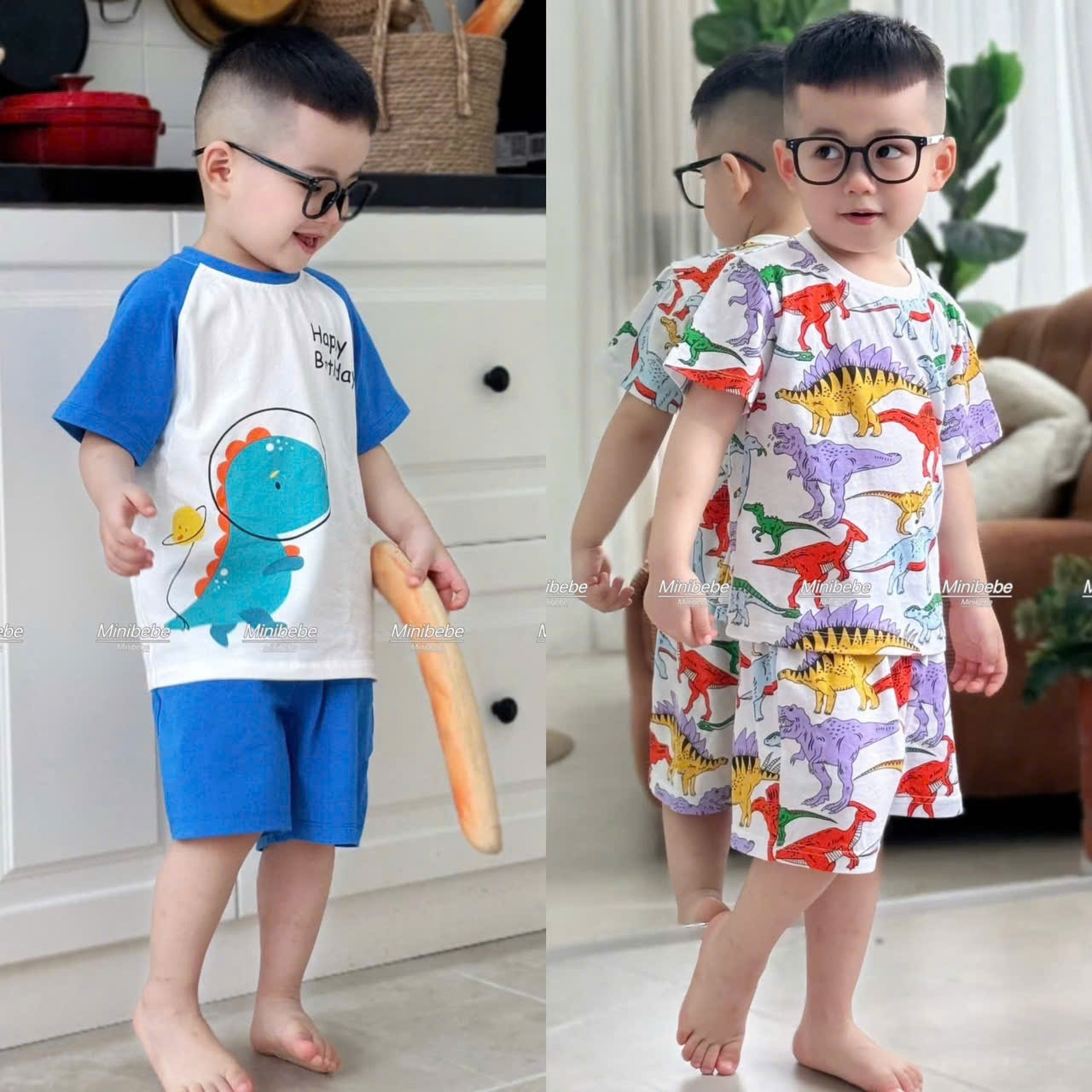 A774 - SET 2 BỘ KHỦNG LONG SẮC MÀU TAY PHỐI XANH