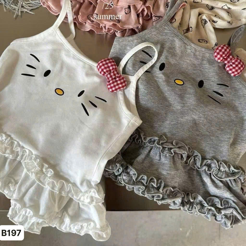 A710 - (GOM)SET 2 VÁY 2 DÂY KITTY TRẮNG GHI