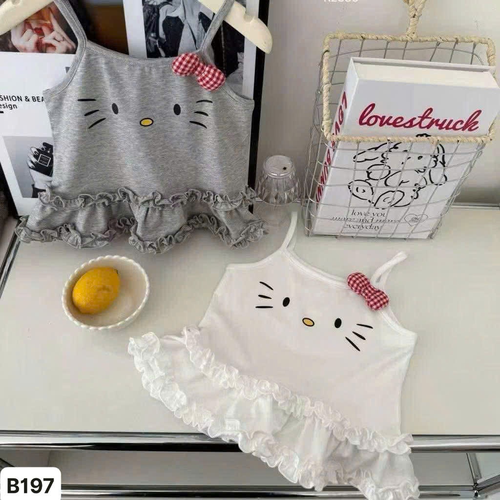 A710 - (GOM)SET 2 VÁY 2 DÂY KITTY TRẮNG GHI