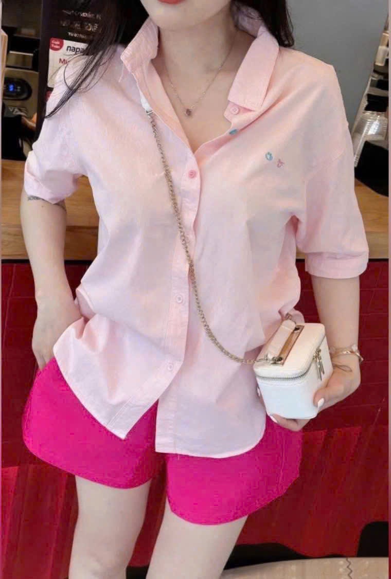 B862 -(GOM) SET ÁO SƠ MI HỒNG QUẦN TAFTA