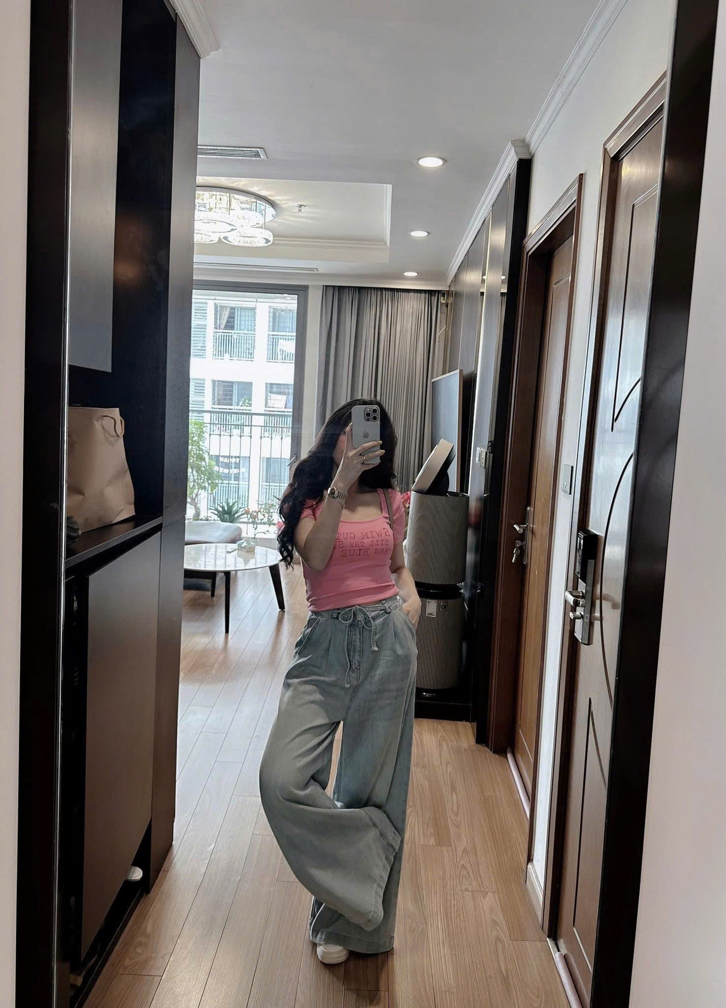 B594 - SET ÁO TĂM HỒNG CHỮ QUẦN JEAN MỀM