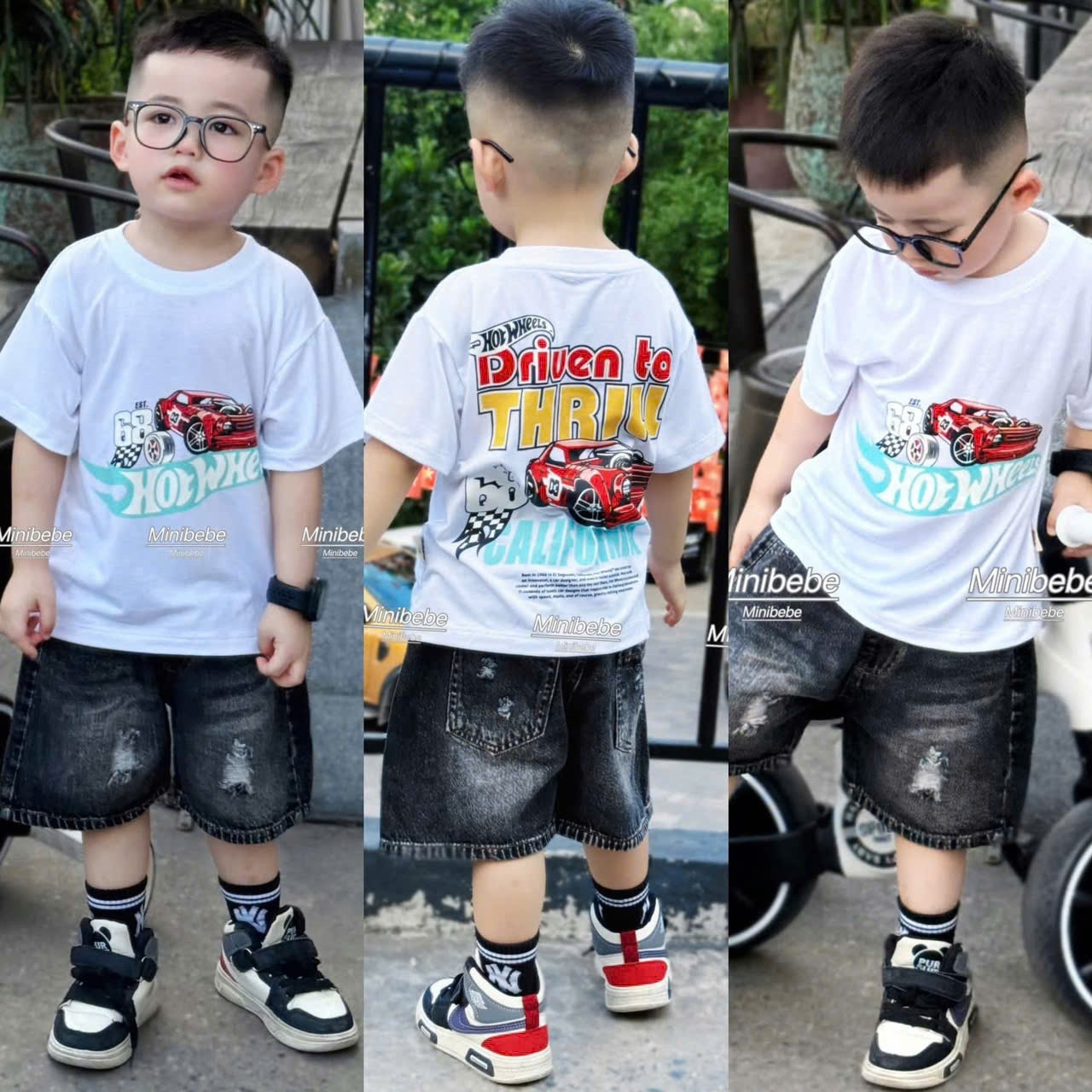 B117 - SET BỘ ÁO TRẮNG Ô TÔ ĐỎ 68 QUẦN JEAN MỀM
