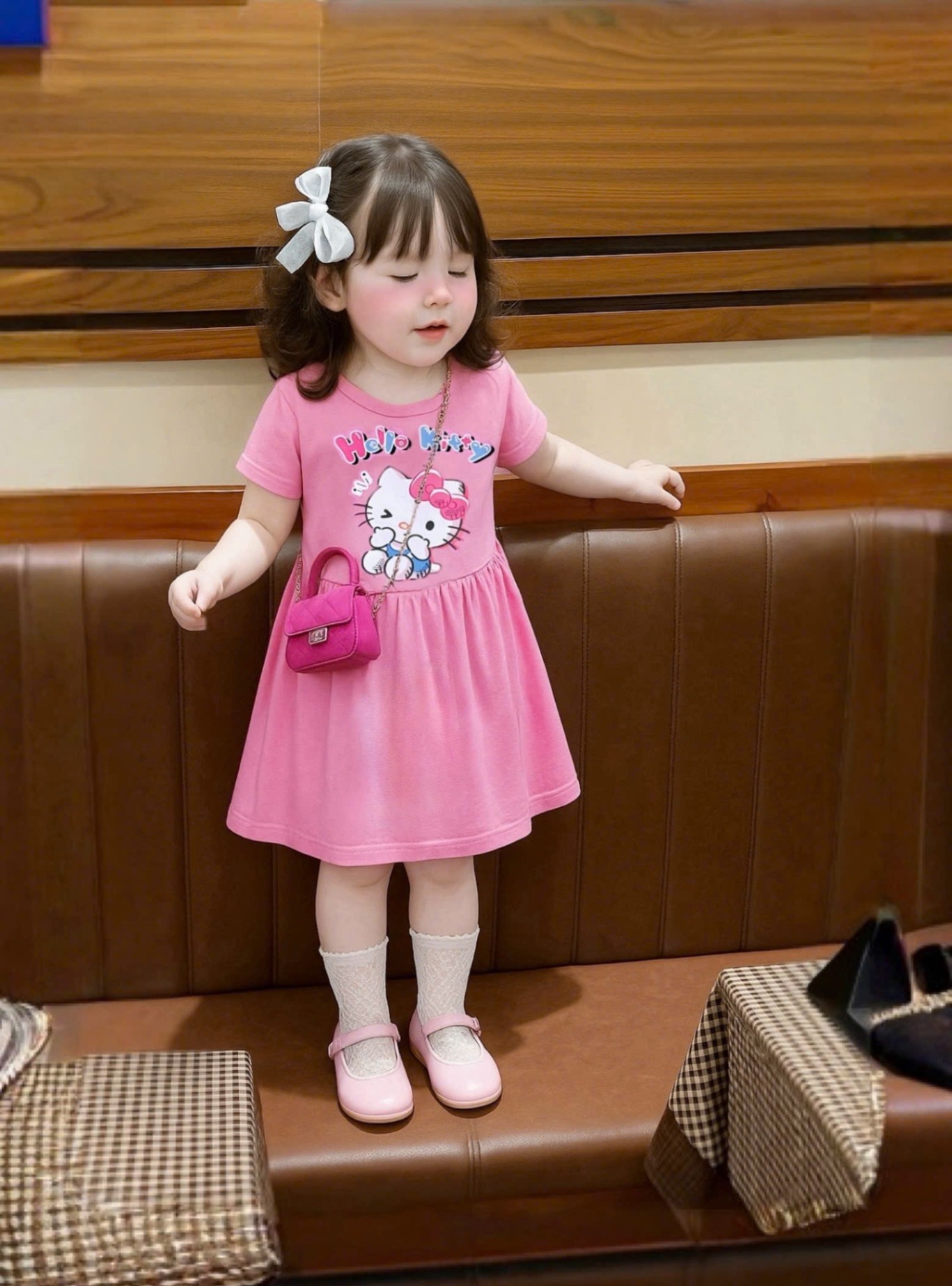 B639 - SET 2 VÁY HỒNG KITTY CỘC TAY