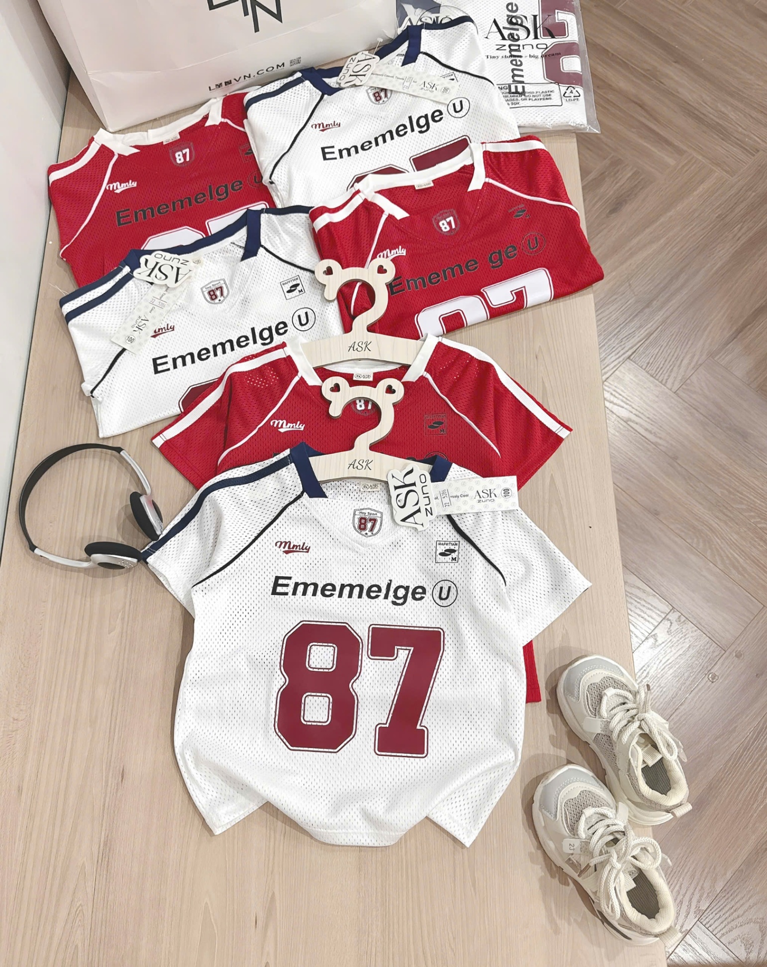 C385 - SET 2 ÁO PHÔNG LƯỚI SỐ 87 TRẮNG ĐỎ