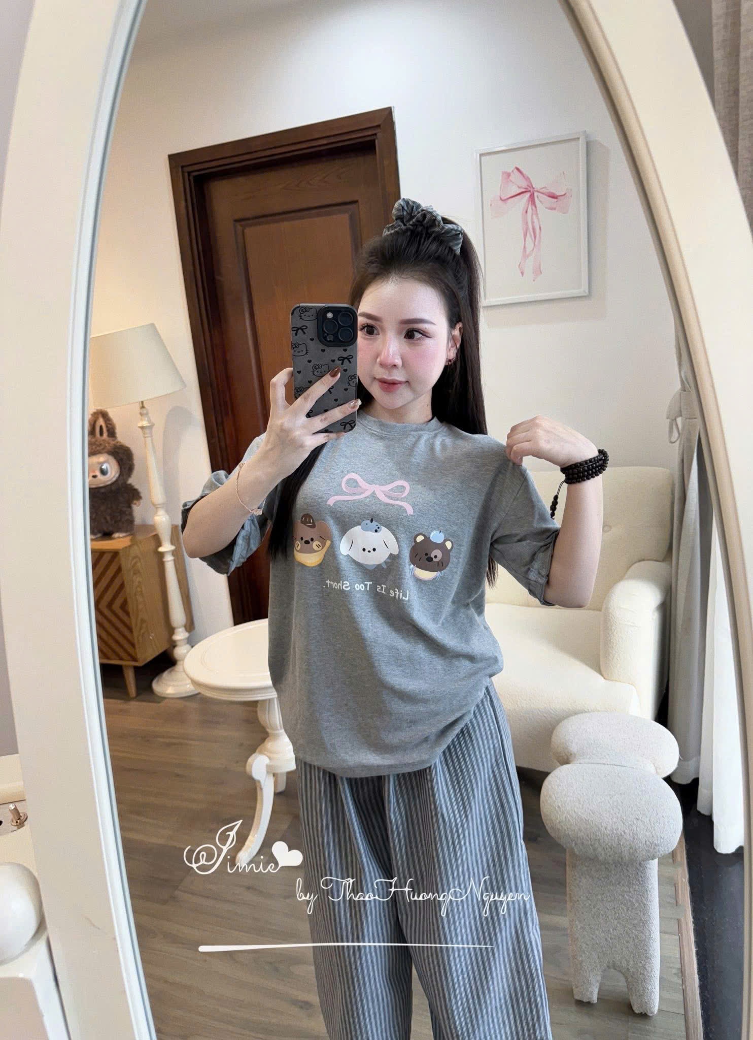 C350 - (GOM) SET BỘ CHÓ NƠ NGỰC QUẦN JEAN GIẤY KẺ