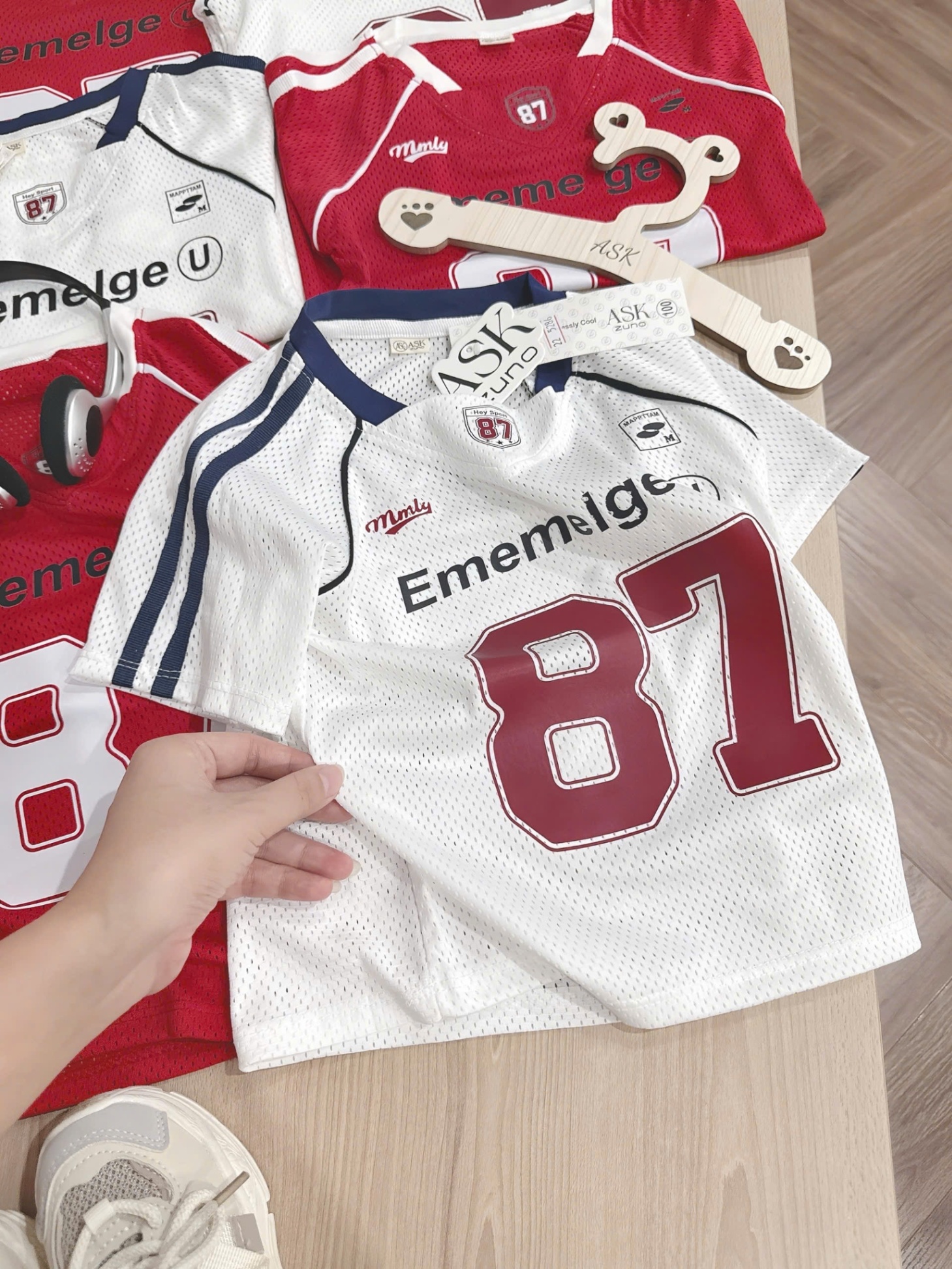 C385 - SET 2 ÁO PHÔNG LƯỚI SỐ 87 TRẮNG ĐỎ
