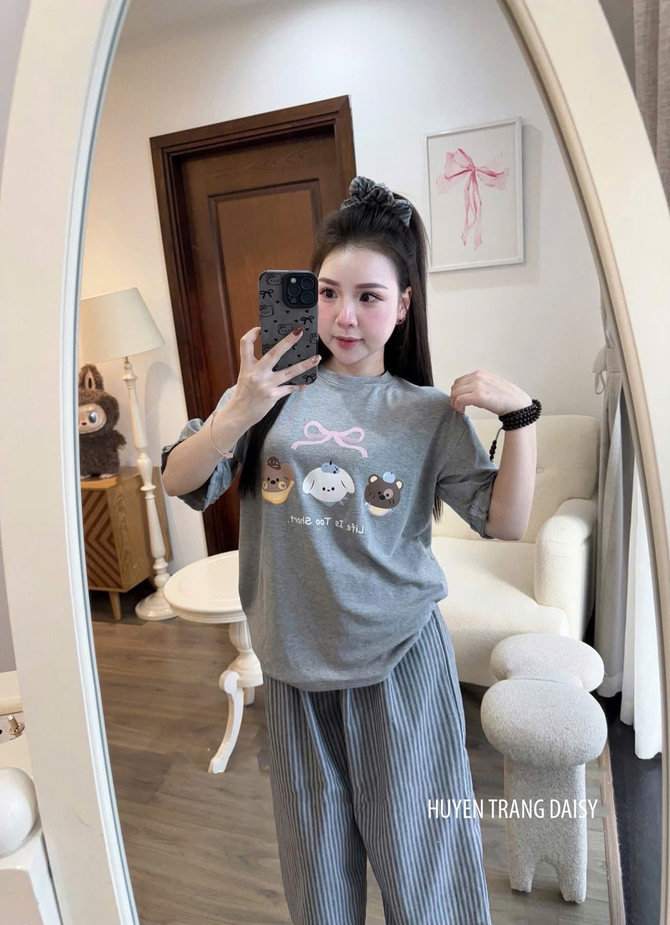 C350 - (GOM) SET BỘ CHÓ NƠ NGỰC QUẦN JEAN GIẤY KẺ