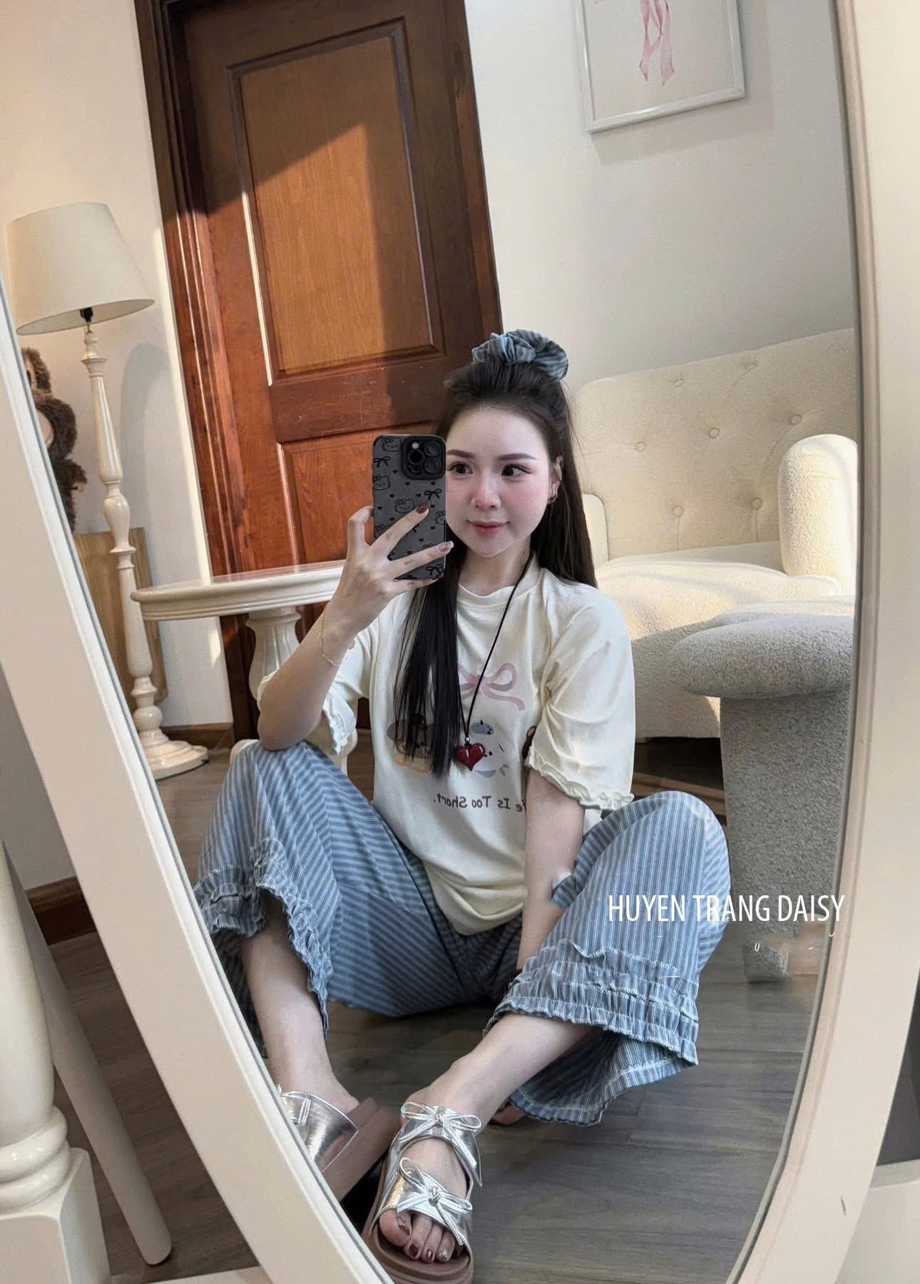C350 - (GOM) SET BỘ CHÓ NƠ NGỰC QUẦN JEAN GIẤY KẺ