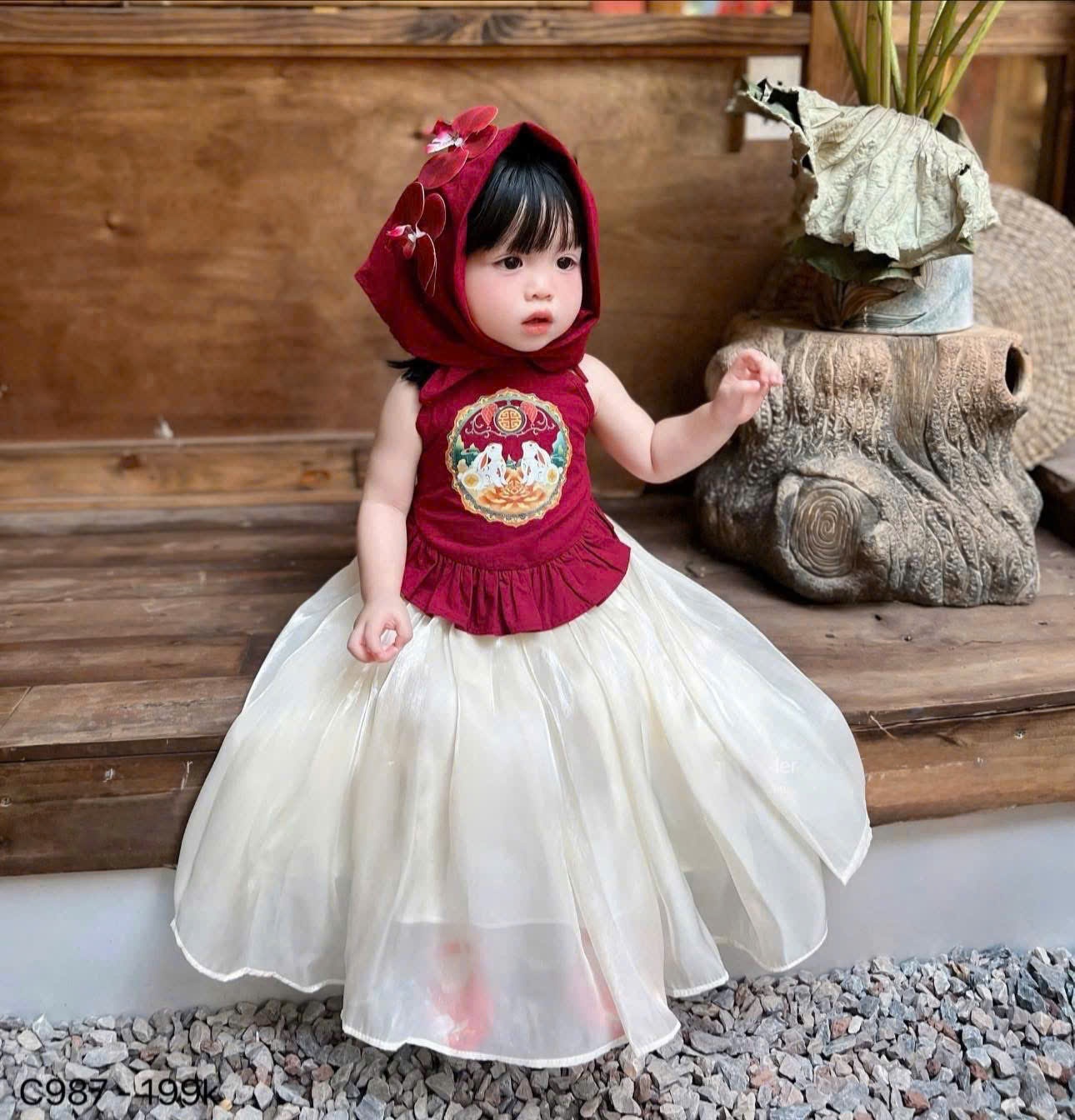 B617 - YẾM ĐỎ HÌNH THỎ QUẦN SUÔNG BE