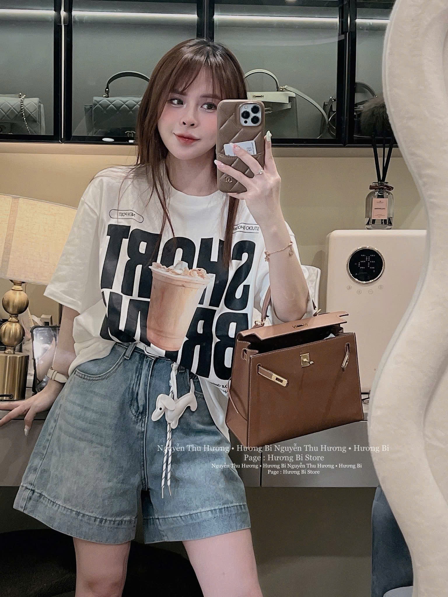 B155 -(GOM) SET ÁO PHÔNG TRẮNG CHỮ SHORT QUẦN JEAN