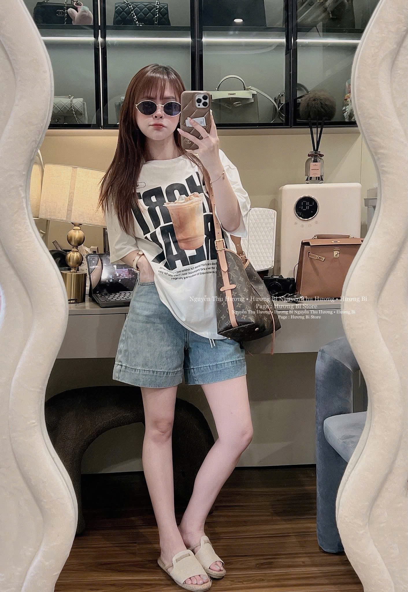 B155 -(GOM) SET ÁO PHÔNG TRẮNG CHỮ SHORT QUẦN JEAN