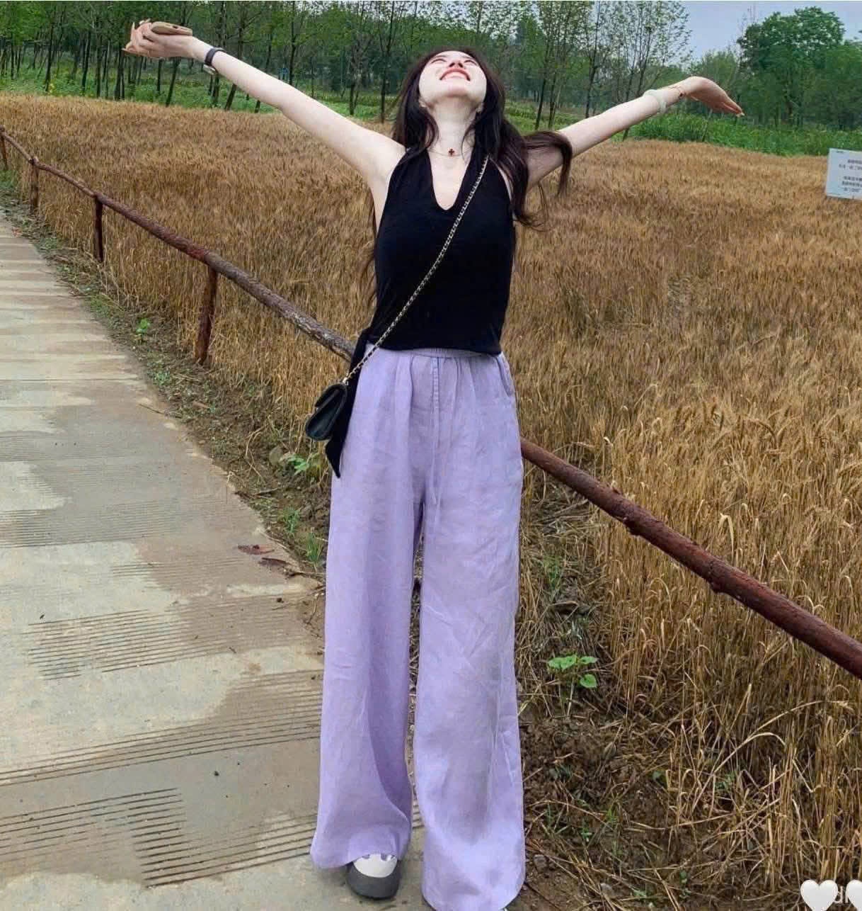 B492 - (GOM) SET ĐŨI YẾM ĐEN QUẦN TÍM