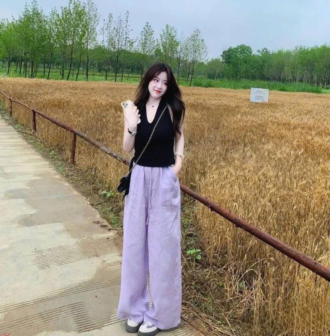 B492 - (GOM) SET ĐŨI YẾM ĐEN QUẦN TÍM