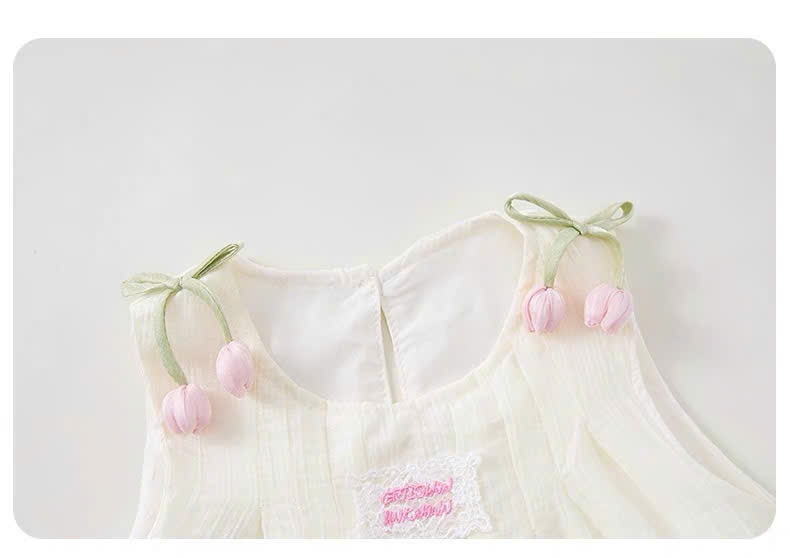 C191 - SET ÁO TƠ ĐŨI VAI ĐÍNH HOA TULIP QUẦN HỒNG