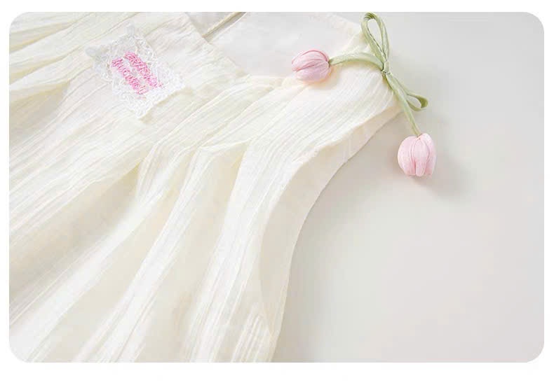 C191 - SET ÁO TƠ ĐŨI VAI ĐÍNH HOA TULIP QUẦN HỒNG