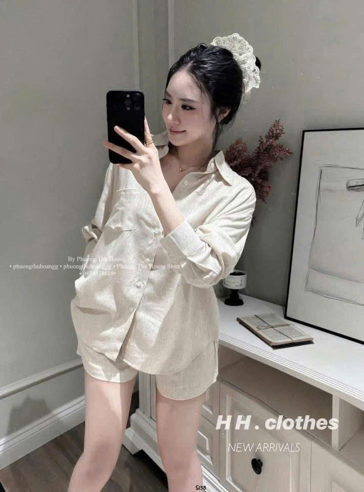C317 - SET BỘ SƠ MI DÀI TAY QUẦN SHORT MÀU BE