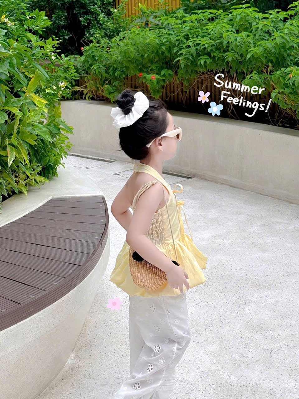 B802 - SET ÁO BÍ VÀNG MIX QUẦN THÊU BOI KÈM DÂY BUỘC TÓC